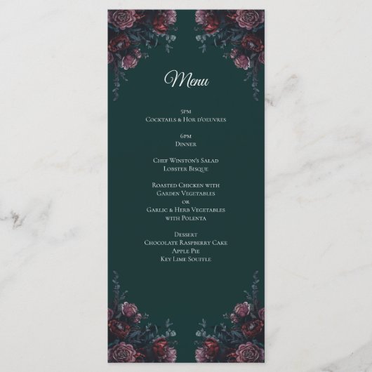 Menu Forêt foncée Vert Élégant Mariage Maroon Mauve (Devant)