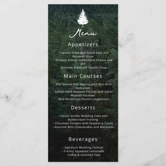 Menu Forêt Rustique Photo Fir Tree Silhouette Mariage (Devant)