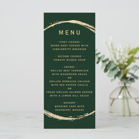 Menu Forêt Vert Rustique Gold Cercle Ampersand Mariage (Debout devant)