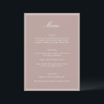 Menu Formal Classic Border Mauve Script Elegant Wedding<br><div class="desc">This formal wedding menu card features an elegant script heading, clean serif typography, and a classic border on a mauve background for a timeless reception look. The structured layout presents each course clearly while adding a refined, cohesive touch to table settings or place settings. Designed to coordinate seamlessly with classic...</div>