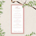 Menu Formal Classic Dusty Rose Border Script Wedding<br><div class="desc">Elevate your wedding table with timeless sophistication using our Elegant Classic Dusty Rose Border Script Wedding Menu. Featuring a crisp white background, soft dusty rose script, and a delicate dusty rose border, this menu blends classic elegance with a refined, romantic touch. Perfect for showcasing your carefully curated wedding cuisine, it...</div>