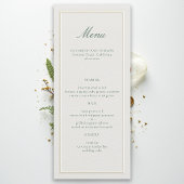 Menu Formal Classic Green Elevated Frame Ecru Wedding