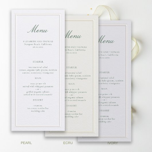 Menu Formal Classic Green Elevated Frame Ecru Wedding