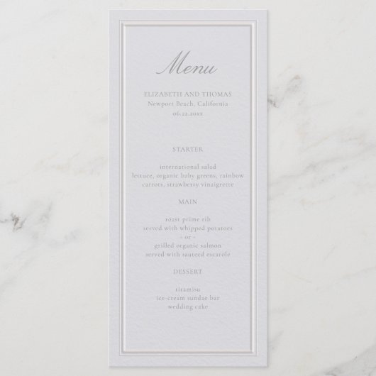 Menu Formal Elegant Moderne Classique Mariage de cadre  (Devant)