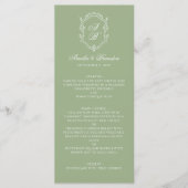 Menu Formal Elegant Sage Green Monogram Crest Wedding (Devant)