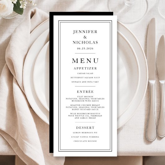 Menu Formal Minimal Black And White Wedding