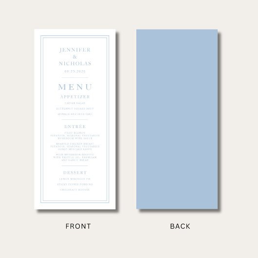 Menu Formal Minimal Powder Blue Wedding