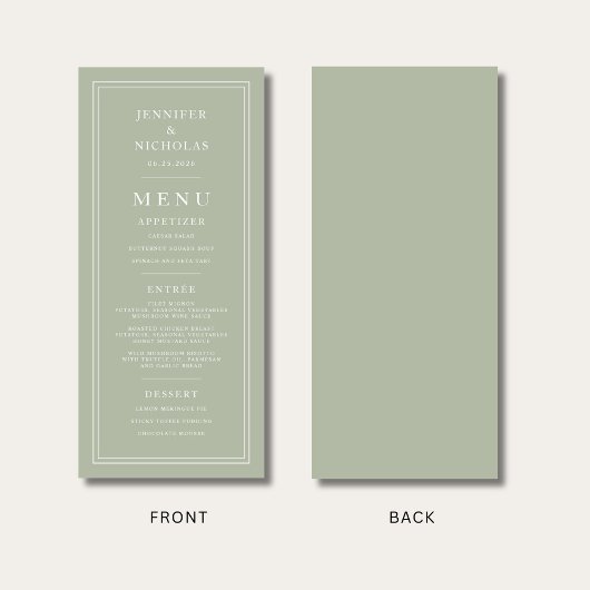 Menu Formal Minimal Sage Green Wedding