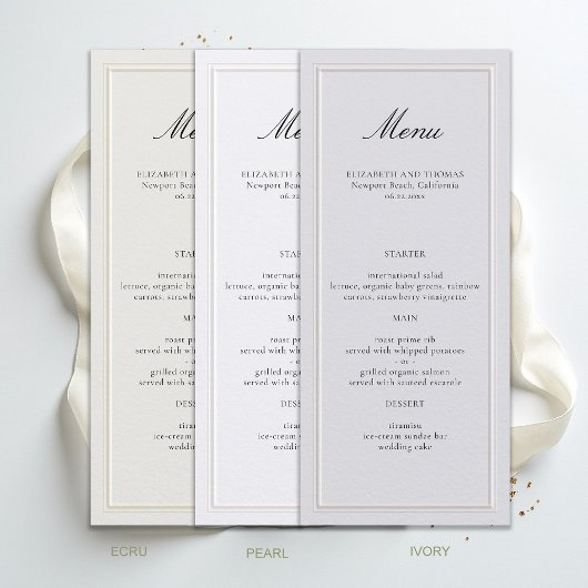 Menu Formal Modern Classic Elevated Frame Ivory Wedding