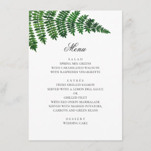 Menu Fougère aquarelle. Mariage en forêt. Botanique