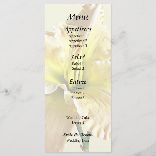Menu Fournitures de mariage aux lis jour jaune (Devant)
