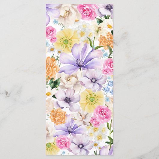 Menu Fraîche Lavande Jaune Mariage de fleurs florales (Dos)