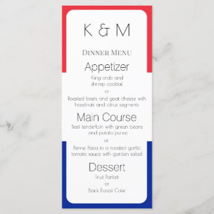 Menu France Dîner français couleurs drapeau