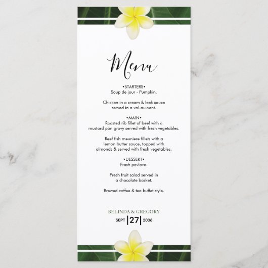 Menu Frangipani jaune Plumeria (Devant)