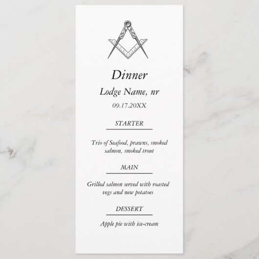 Menu Freemason Masonic Dîner de maçonnerie (Devant)