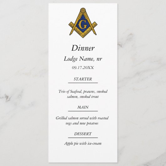 Menu Freemason Masonic Dîner de maçonnerie (Devant)