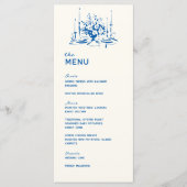 Menu French Blue Whimsical Hand Drawn Wedding Dinner (Devant)