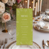 Menu Fresh Bright Lime Green Drawn Floral Bloom Wedding
