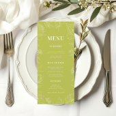 Menu Fresh Bright Lime Green Drawn Floral Bloom Wedding