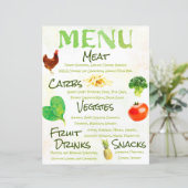 Menu Fruits et légumes d'aquarelle (Debout devant)