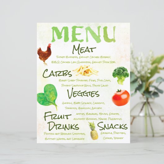 Menu Fruits et légumes d'aquarelle (Debout devant)