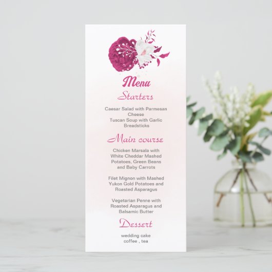 menu fuchsia & blanc à fleurs mariage (Debout devant)