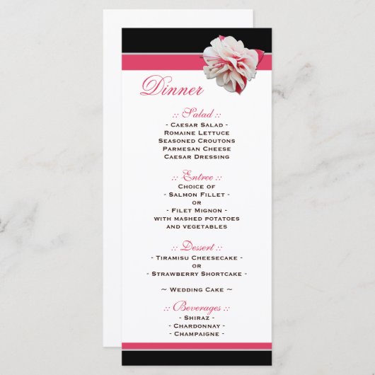 Menu Fuchsia Flower Pink & Black Weddenschappen Re (Voorkant / Achterkant)