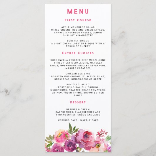 Menu Fun Vibrant Violet Fuchsia Floral (Devant)