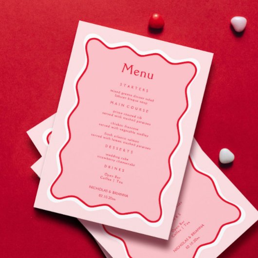 Menu Funky Valentine Wavy Mariage rouge et rose
