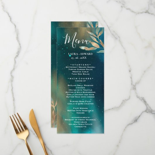 Menu galaxie de nébuleuse verte ciel nocturne feuille d (Devant/Arrière en situation)