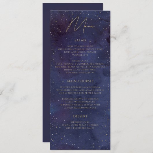 Menu Galaxy Starry Night Celestial violet Mariage or (Devant / Derrière)