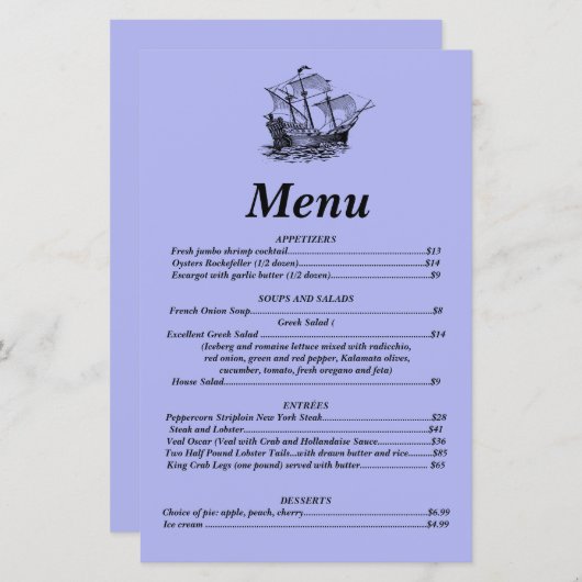 Menu Galleon (Devant / Derrière)