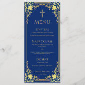 Menu Garçon Baptême Royal Bleu Faux Or Croix religieuse (Devant)