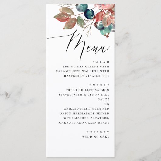 Menu Garden Fall Wedding | Watercolor Berry Leaves (Devant)