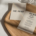 Menu Gâteau à main moderne Rétro Mariage ironique<br><div class="desc">Un menu coloré rétro et moderne,  noir et blanc mariage pour le dîner. Ce qui présente le design modèle chic de crémeux laiteux arrière - plan et de la typographie manuscrite noire. Avec du gâteau tiré à la main. Un Parfait et assorti à toute la suite.</div>