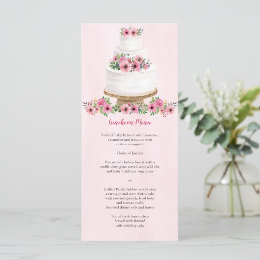 Menu gâteau Mariage Aquarelle Rose (Debout devant)