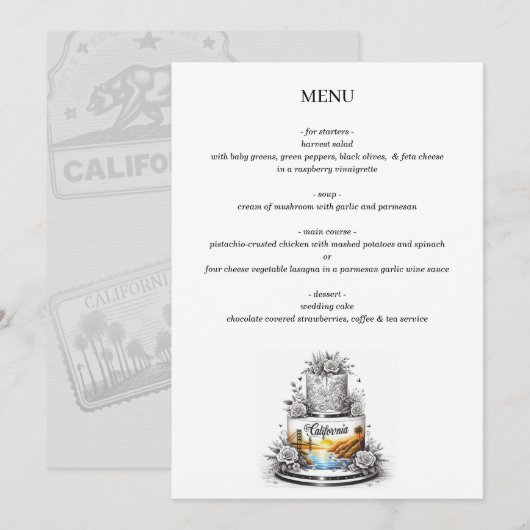 Menu Gâteau Mariage californien (Devant / Derrière)