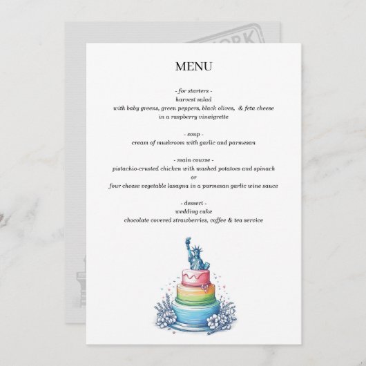 Menu Gâteau Mariage de New York (Devant / Derrière)
