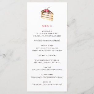 Menu Gâteau ou tarte aquarelle. Café de boulangerie sim