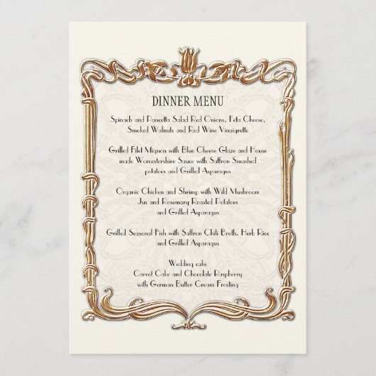 Menu Gatsby Art Déco Nouveau dentelle Faux Gold Tulip (Devant)