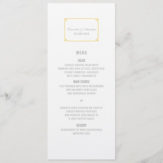 Menu Gele deco Chic Wedding (Voorkant)