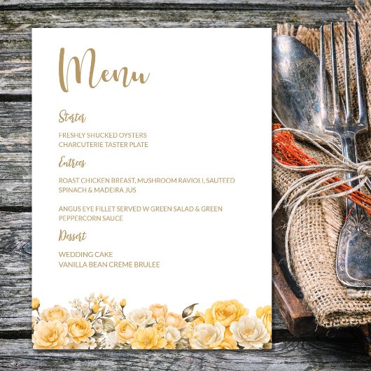 Menu Gele Rose Floral Wedding