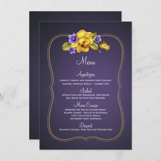 Menu Gele rozen Paars Violet (Voorkant / Achterkant)