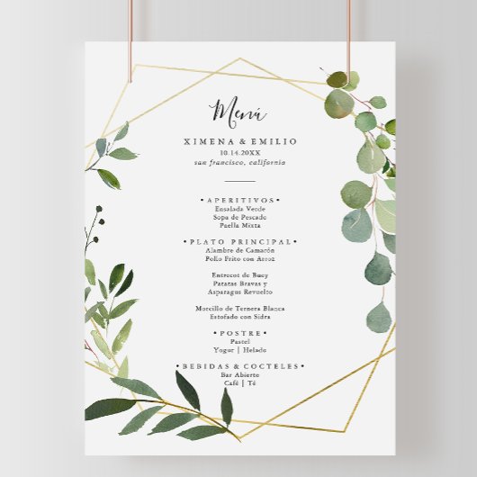Menu Géométrique Tropical Vert Feuille Dîner espagnol