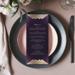 Menu Géométrique White Purple Gold Gatsby Mariage<br><div class="desc">Revivez la tendance de Great Gatsby avec ce design - avec cela une carte en rack ou un menu de réception de mariage. Antique pour un merveilleux mariage à thème bohème. mariage Boho vintage Design. Un design élégant et formel Déco géométrique Great Gatsby design Extraordinaire avec des lignes art déco...</div>