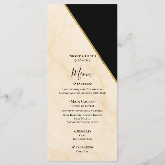 Menu Gilded Geometry Luxe Ivory & Or Mariage en Marbre (Devant)