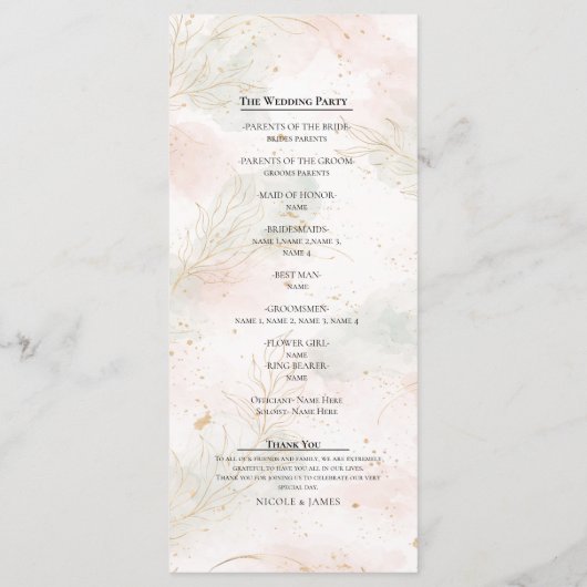 Menu Gilded Gold Sage & Blush Botanical Wedding Program (Dos)