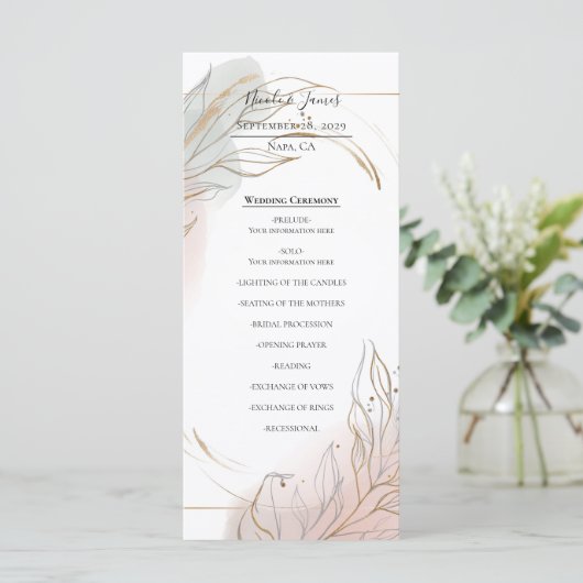 Menu Gilded Gold Sage & Blush Botanical Wedding Program (Debout devant)