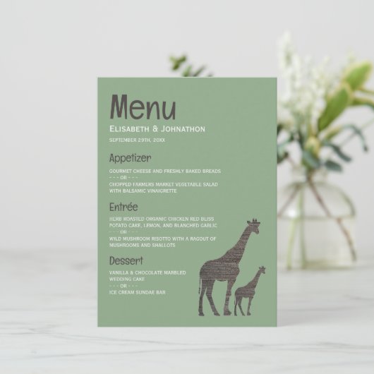 Menu Giraffe Safari d'argile, Mariage rustique