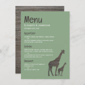Menu Giraffe Safari d'argile, Mariage rustique (Devant / Derrière)